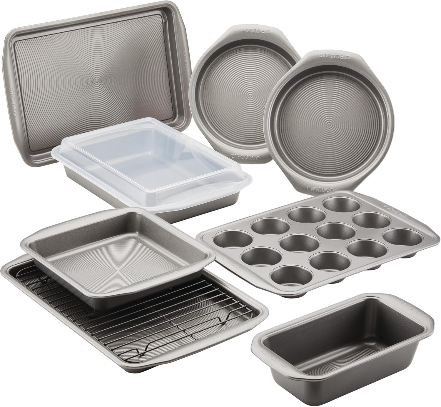 Circulon Nonstick Bakeware Set with Nonstick Cookie Sheet, Bread Pan, Bakings Pan and Cake Pans - 5 Piece, Chocolate Brown