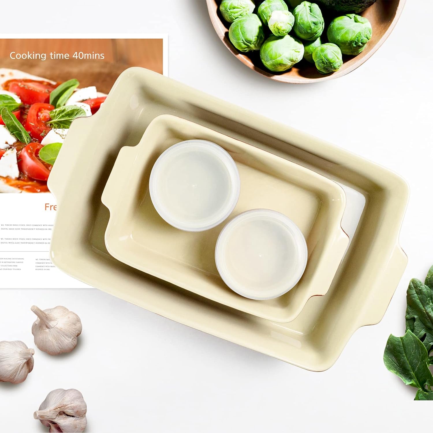 UNICASA Ceramic Casserole Bakeware Sets - Baking Dishes for Oven with Handles, Includes 9X13 Baking Pan Set, Ramekins - Rectangular Lasagna Pan for Cooking, Cake Dinner, Souffle, Pudding Cups (Red)