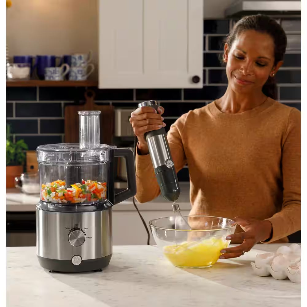 2-Speed Stainless Steel Immersion Hand Blender with Whisk, Blending, and Chopping Jar Attachments