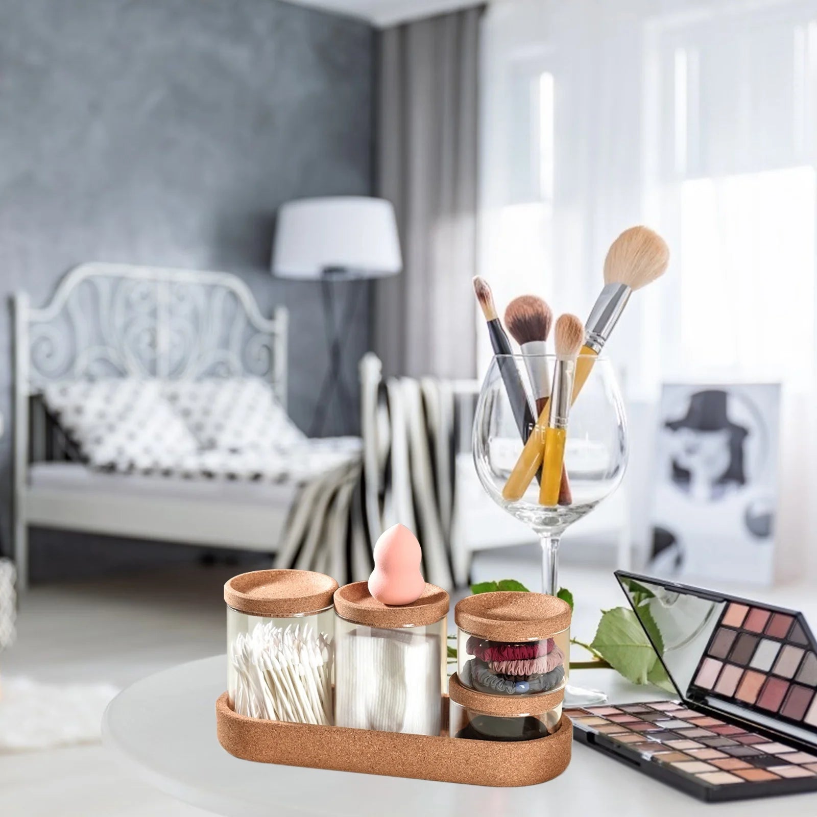 Glass Storage Jar Storage Container Bathroom Storage Organizer for Cotton Ball Cotton Swab Cotton round Pads