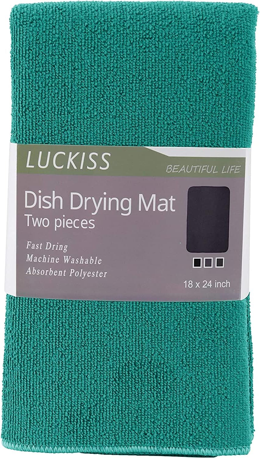 LUCKISS Microfiber Dish Drying Mat Reversible - 2 Pack Super Absorbent Drying Pad, Dish Drainer Mat for Kitchen Counter, 16 X 18 Inch