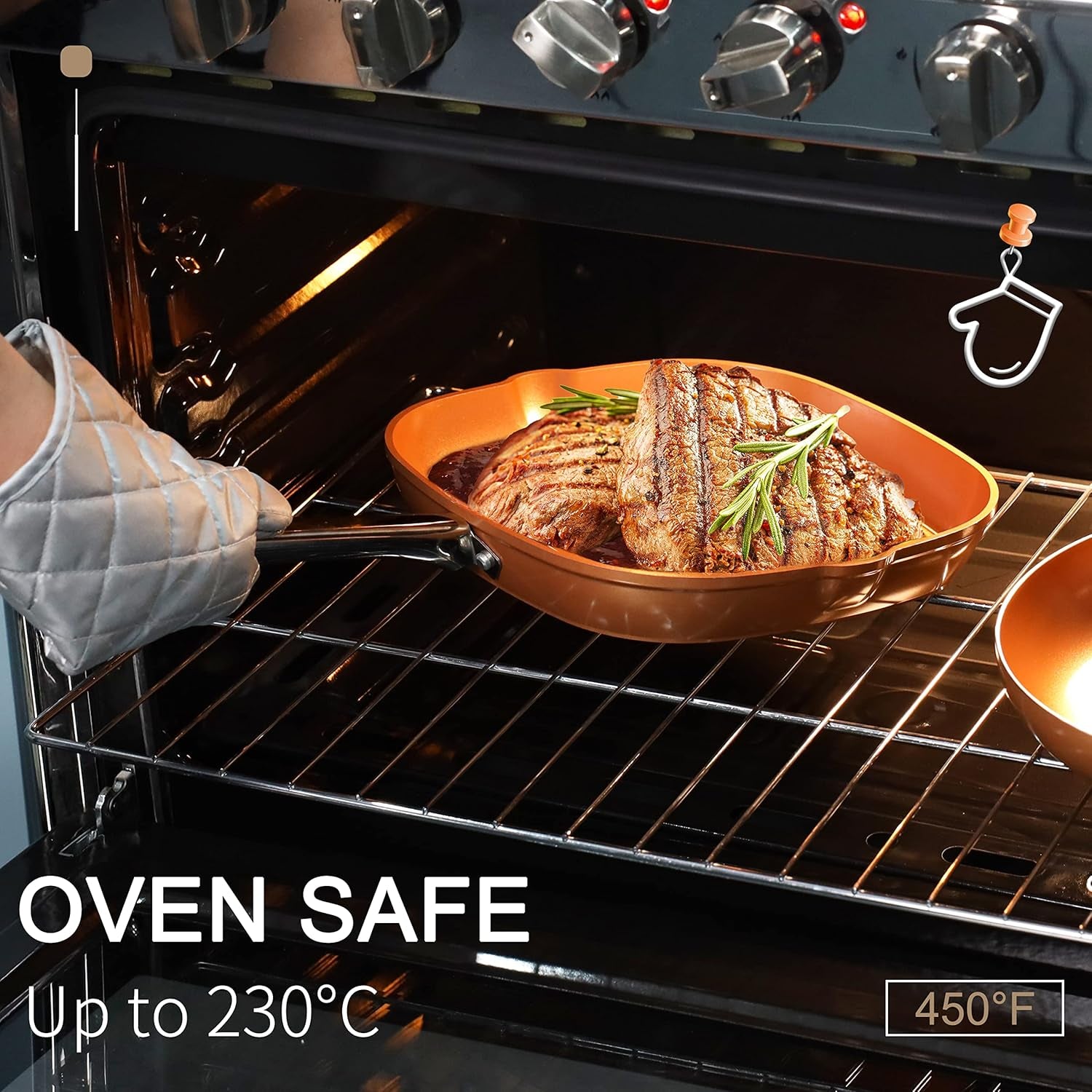 Pots and Pans Set, Nonstick Cookware Set with Stainless Steel Handles, Frying Pan Set, Grill Pan, Stock Pot, Sauce Pan with Lid, Gas, Induction Compatible, Oven Safe, Copper