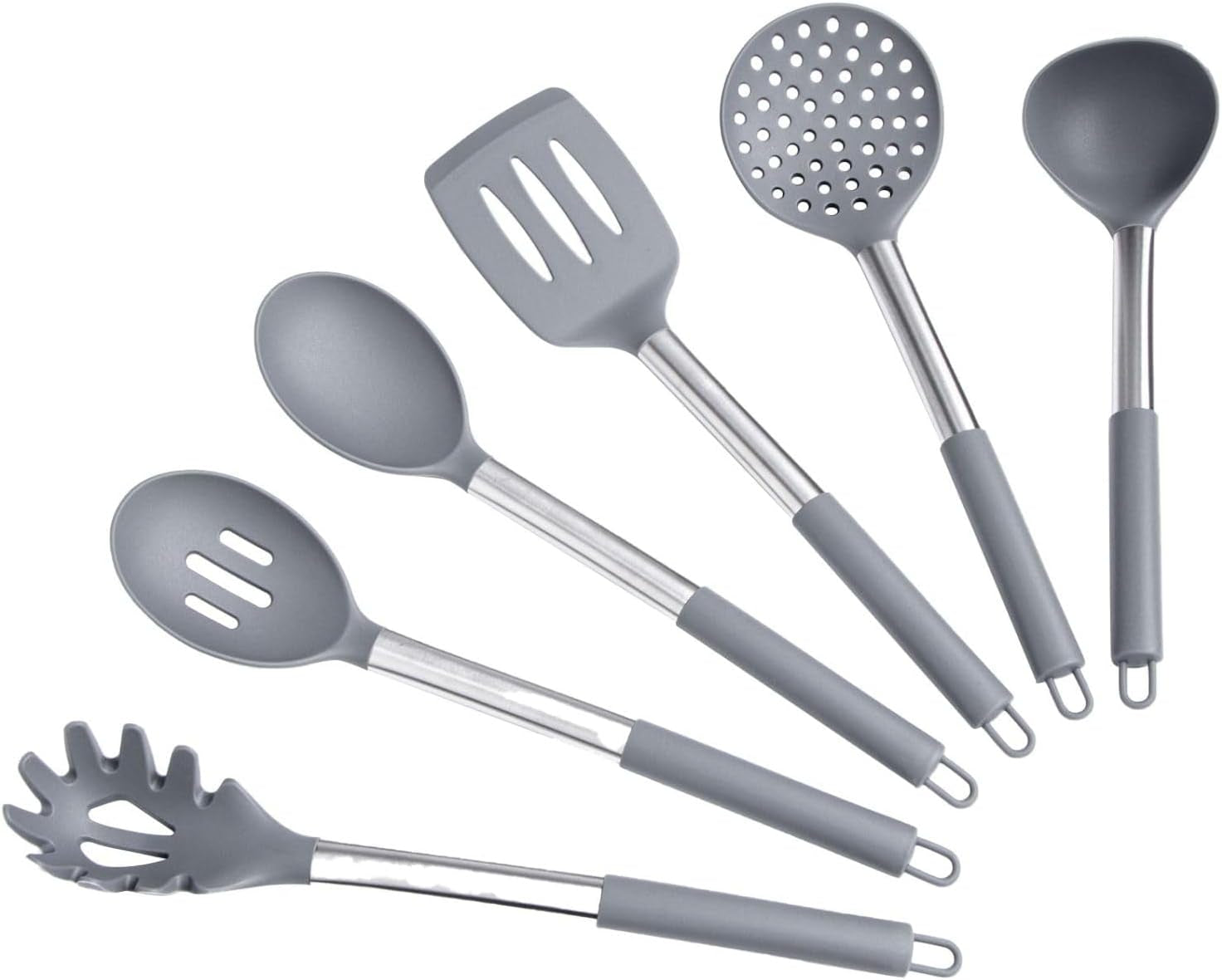 Silicone Kitchen Utensils Set - Culinary Couture 6-Pieces Black Silicone Cooking Utensils Set for Nonstick Cookware - Stainless Steel Handle