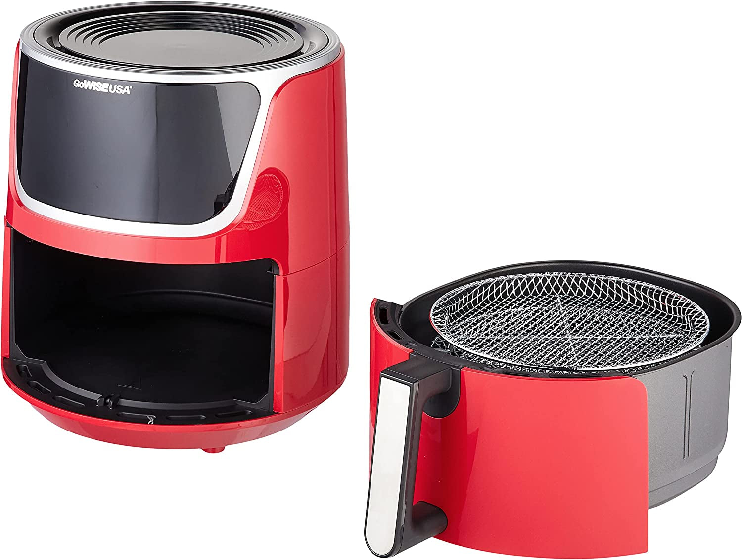 Gowise USA GW22957 7-Quart Electric Air Fryer with Dehydrator & 3 Stackable Racks, Digital Touchscreen with 8 Functions + Recipes, 7.0-Qt, Red/Silver