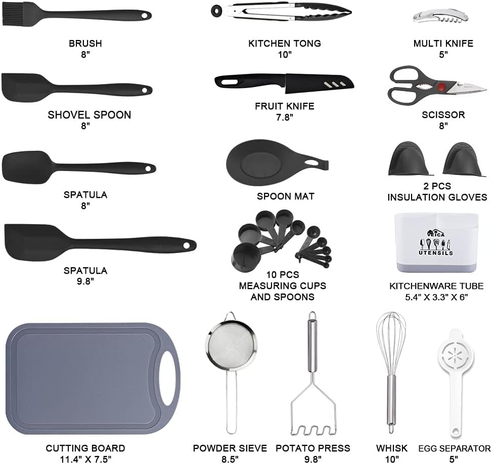 Kithcen Utensil Set 46 Cooking Utensils Nylon and Stainless Steel Utensils Kitchen Tool Set,Baking Set Kitchen Set Spatula Set Kitchen Gadgets Kitchen Tools Kitchen Accessories Black