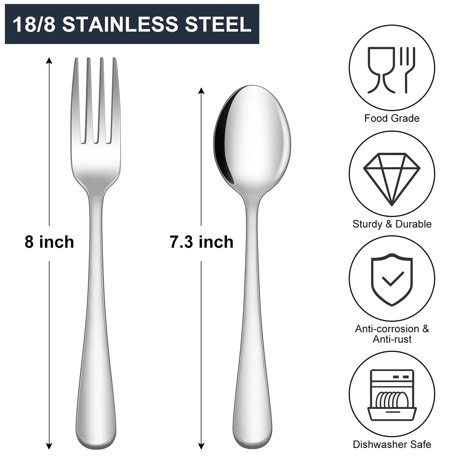 Ustris 24-Piece Forks and Spoons Silverware Set, Food Grade Stainless Steel Flatware Cutlery Set for Home, Kitchen and Restaurant, Mirror Polished, Dishwasher Safe